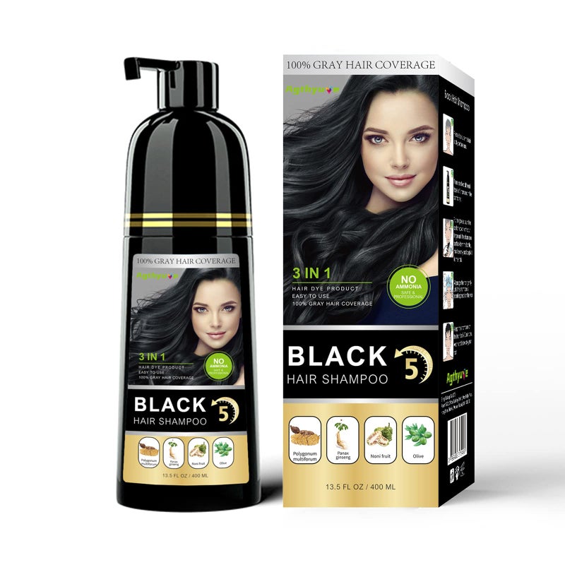 Agthyuve 3 in 1 Semi-Permanent Black Hair Dye - 13.5 FL Oz, 100% Grey Coverage, Hair Color Shampoo - Image 1