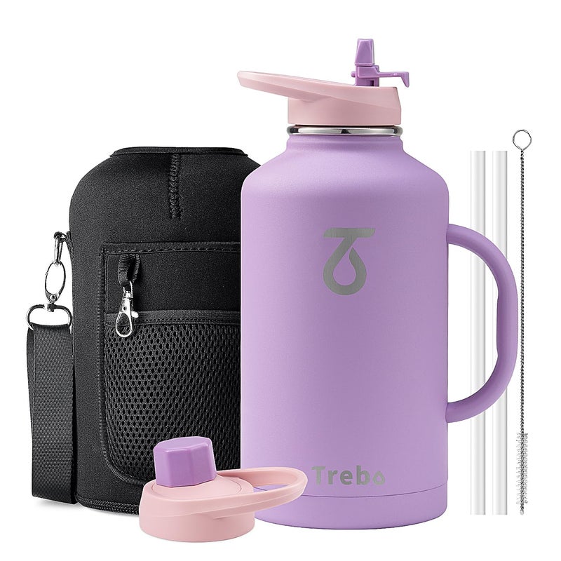 Trebo Stainless Steel Bottle  2L Large Size Double Wall Insulated Sports Bottle Wide Mouth Keeps Cold Water for 48 Hours Purple