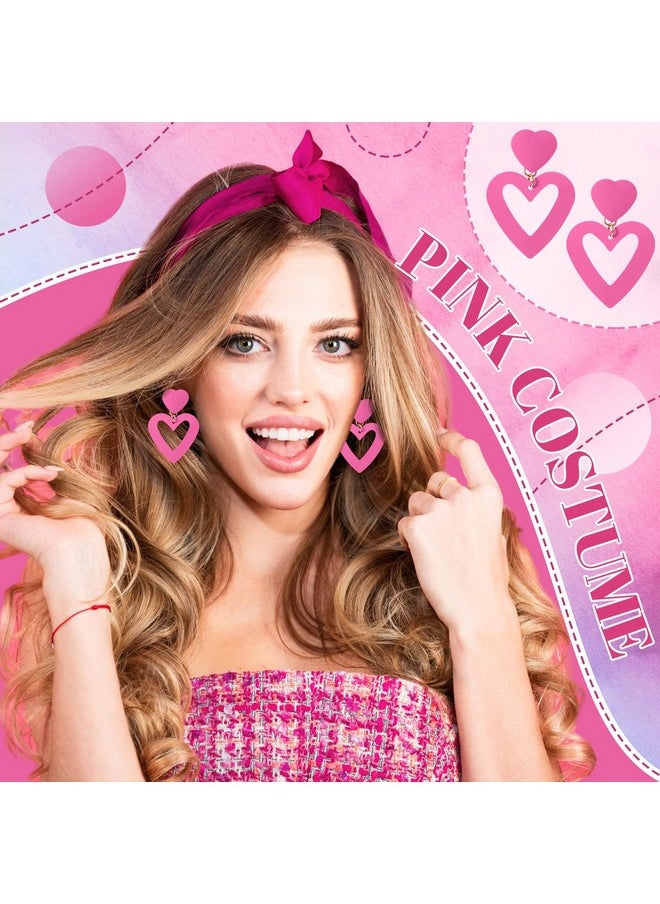 Batiyeer - 6 Pairs Valentine'S Day Pink Earrings Set Hot Pink Heart Earrings Boho Glitter Sequins Hoop Earrings Rabbit Fur Pom Pom Drop Earring Geometric Hoops Earring For Women Mother'S Day Gift - Image 1