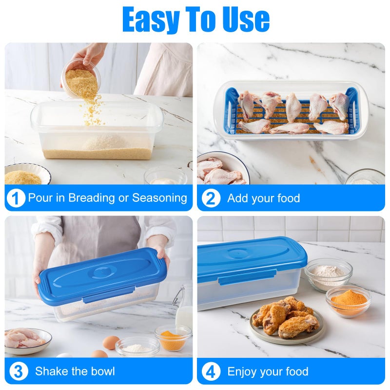 Flybok Batter Bowl with Lid, 2-Pack Fish Batter Shaker, Better Breader Shaker Bowl with Breading Shaker Tray, Batter Bowl with Lids Shaker for Frying Chicken Wings Fish Onion Rings Veggies - Image 3