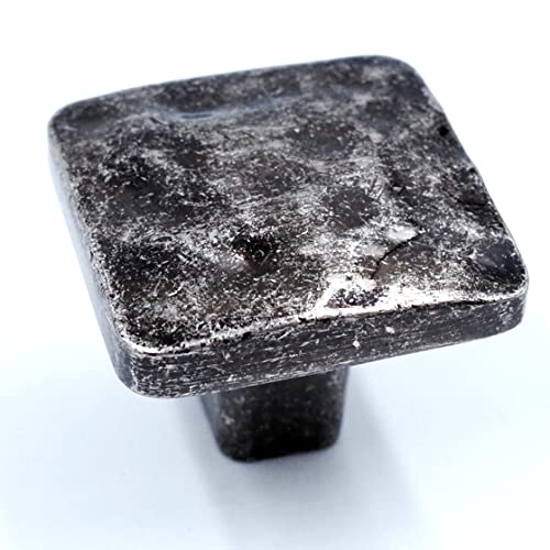 Jetland Square Hammered Cabinet Knobs - 6-Pack, Aged Silver, 1-1/4" Knobs, Rustic Solid Cast Square Knobs for Dresser Nightstand Furniture, HT0612OS30 - Image 1