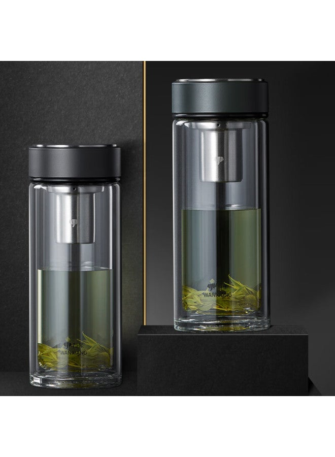Wanxiang Double-layer Heat-resistant Glass Cup With Filter Mesh, Business Office Holiday Gift, Large Capacity Black-green Portable Car Tea Cup - Image 4