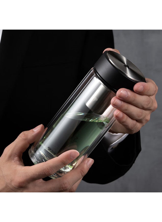 Wanxiang Double-layer Heat-resistant Glass Cup With Filter Mesh, Business Office Holiday Gift, Large Capacity Black-green Portable Car Tea Cup - Image 3