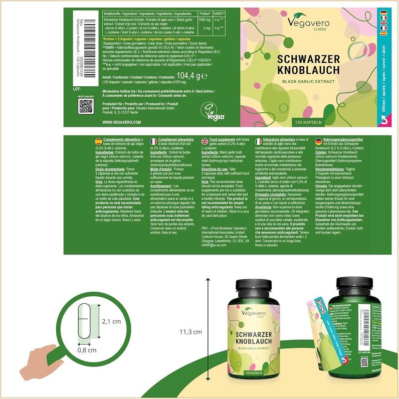 Vegavero Black Garlic Capsules 22500 mg High Strength 151 Extract Odourless Fermented Standardised SAC NO Additives LabTested 120 Capsules Vegan - Image 2
