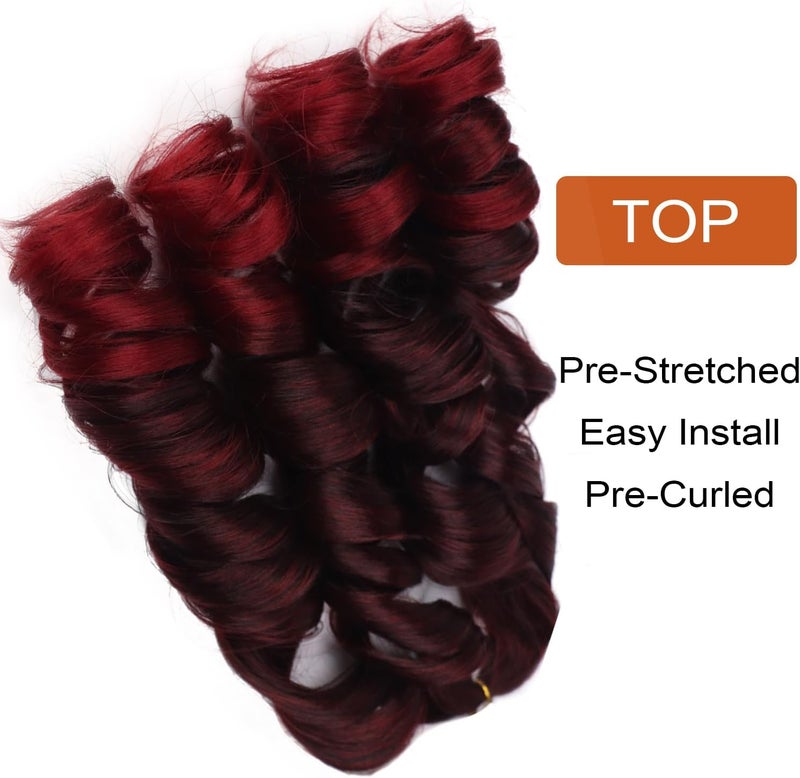 Lianzi French Curly Braiding Hair 18 Inch 8 Packs Curly Braiding Hair Pre Stretched for Box Braids French Curls Crochet Braids Bouncy Loose Wavy Braiding Hair Extensions(18 Inch, Black mixed Burgundy ） - Image 4