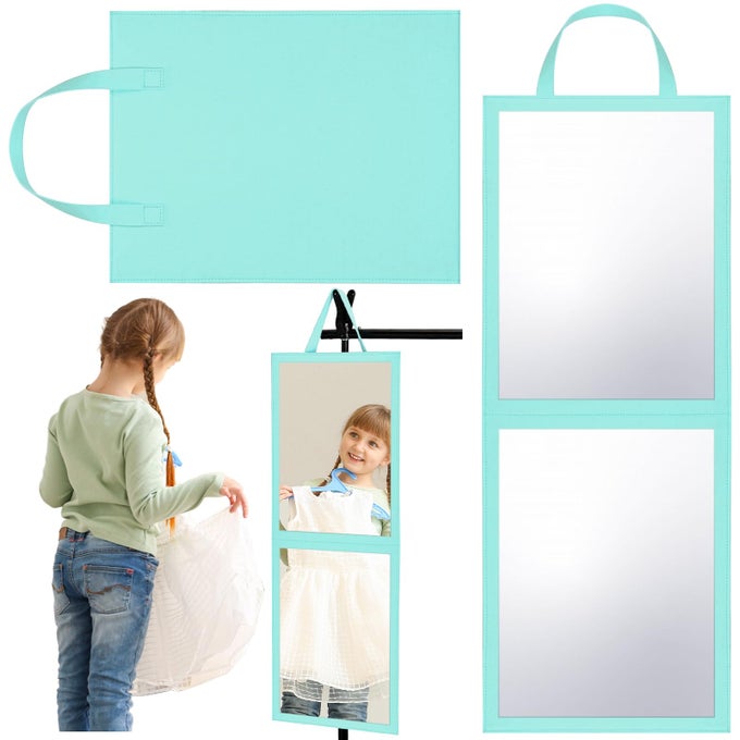 FOLDABLE PORTABLE FULL LENGTH MIRROR FOR DORM DANCE BACKSTAGE CAMPING TRAVEL HANGING FOLDING MAKEUP BODY MIRROR FOR DANCERS ARTISTS HOME AESTHETICIANS SPAMINT GREEN335 X 134