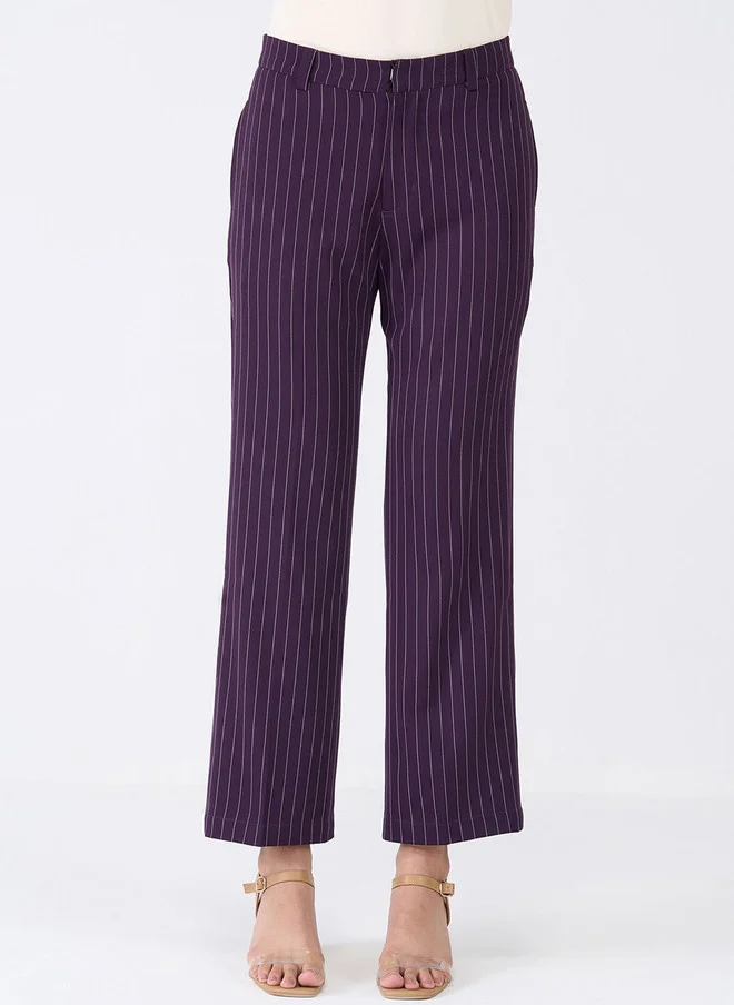 Salt Attire SALT ATTIRE Women Striped Smart Straight Fit Trousers
