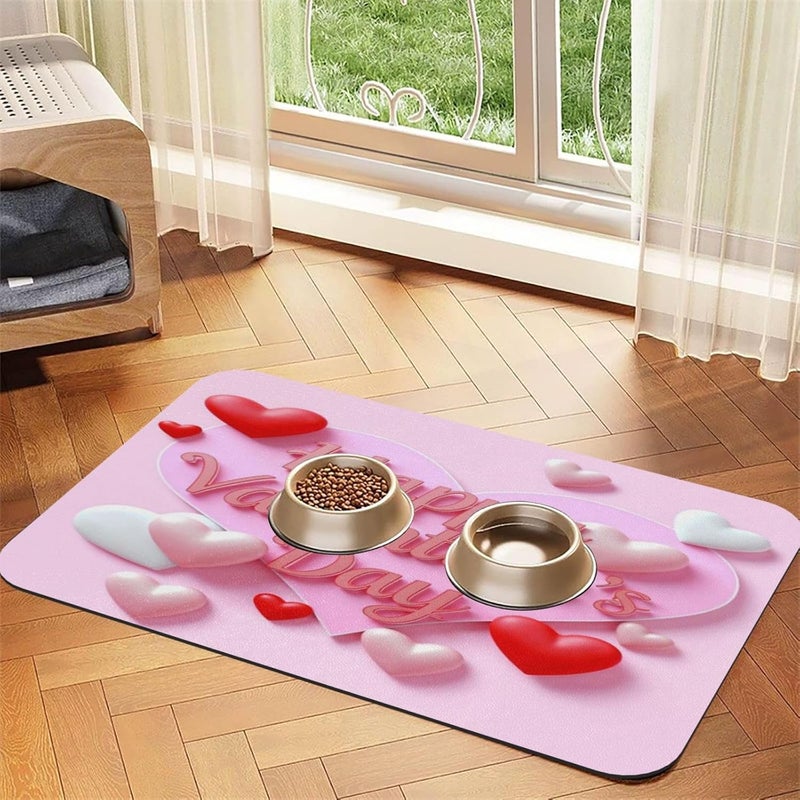 Pet Feeding Mat for Dogs Cats Happy Valentines Day E Absorbent Dog Food Mat Non-Slip Waterproof Placemat Quick Dry Pet Supplies Bowl Mats - Image 1