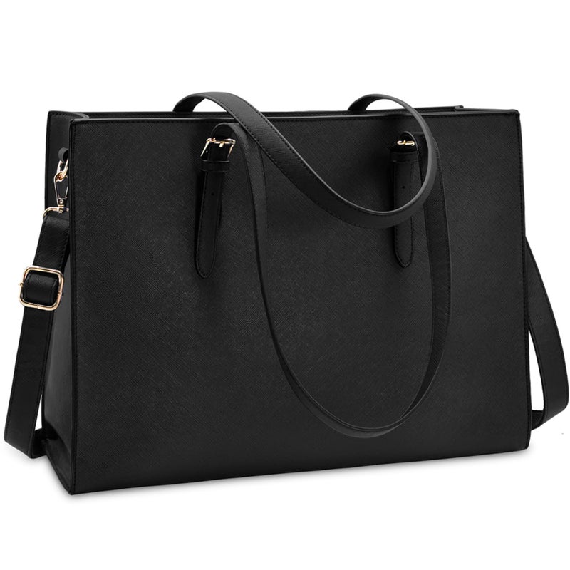 NUBILY Laptop Bag for Women Waterproof Lightweight Leather 15.6 Inch Computer Tote Bag Business Office Briefcase Large Capacity Handbag Shoulder Bag Professional Office Work Bag Black - Image 1