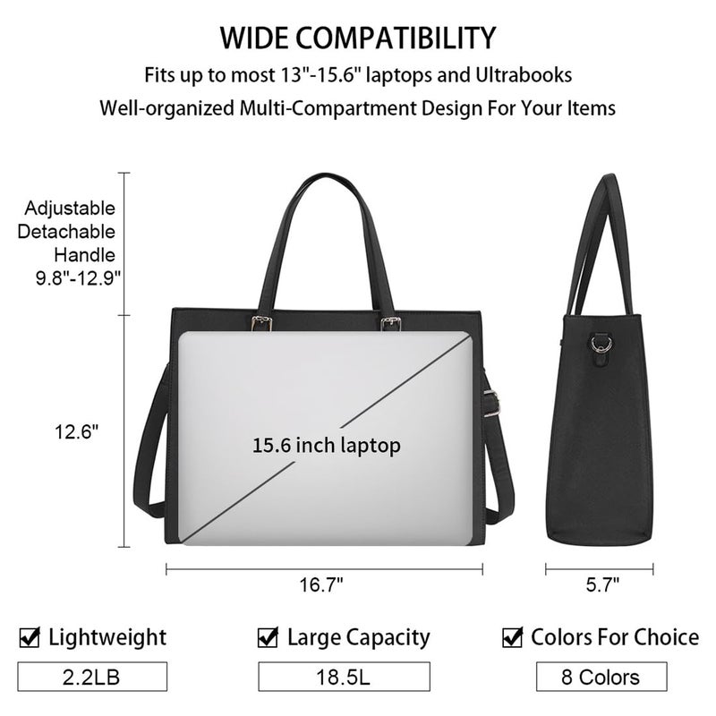 NUBILY Laptop Bag for Women Waterproof Lightweight Leather 15.6 Inch Computer Tote Bag Business Office Briefcase Large Capacity Handbag Shoulder Bag Professional Office Work Bag Black - Image 3