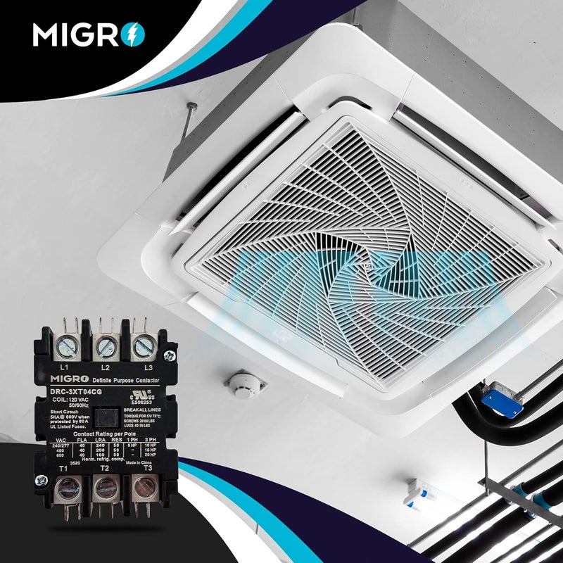 Migro 3 Pole, 40 Amps, 110/120 VAC Coil Heavy Duty AC Contactor Replaces Virtually All Residential 3 Pole Models - Image 5