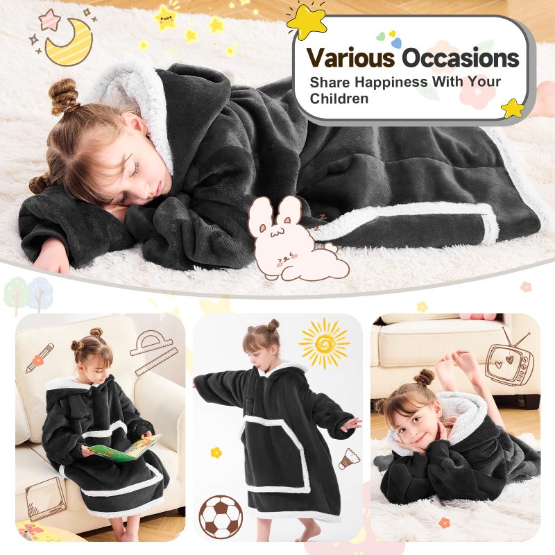 IFNOW Wearable Blanket Hoodie For Kids  Blanket Hoodie For Kids With Hood And Pockets  Girls Oversized Hoodie Blanket As Gifts For Teens Girls Boys Birthday Christmas (Black) - Image 4