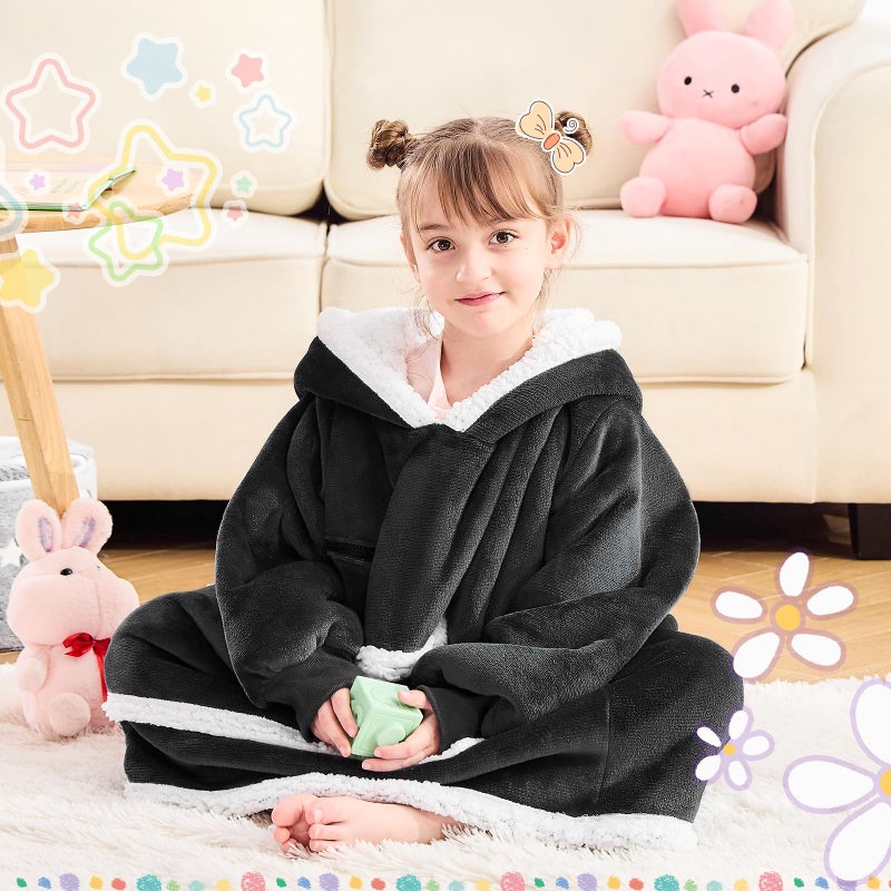 IFNOW Wearable Blanket Hoodie For Kids  Blanket Hoodie For Kids With Hood And Pockets  Girls Oversized Hoodie Blanket As Gifts For Teens Girls Boys Birthday Christmas (Black) - Image 2