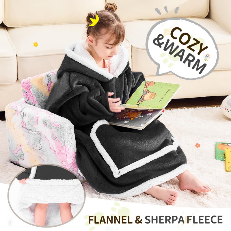 IFNOW Wearable Blanket Hoodie For Kids  Blanket Hoodie For Kids With Hood And Pockets  Girls Oversized Hoodie Blanket As Gifts For Teens Girls Boys Birthday Christmas (Black) - Image 3