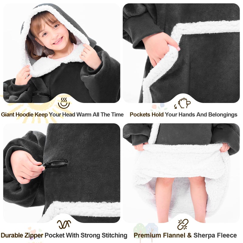 IFNOW Wearable Blanket Hoodie For Kids  Blanket Hoodie For Kids With Hood And Pockets  Girls Oversized Hoodie Blanket As Gifts For Teens Girls Boys Birthday Christmas (Black) - Image 5
