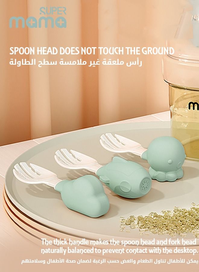 SUPERMAMA Baby Fork and Spoon Set, Silicone Self Feeding Utensil Easy Grip Toddler Cutlery Kit with carrying Case BPA-Free Anti-Choke for Infant Children First Led Training Weaning, 6-12 Month - Image 2