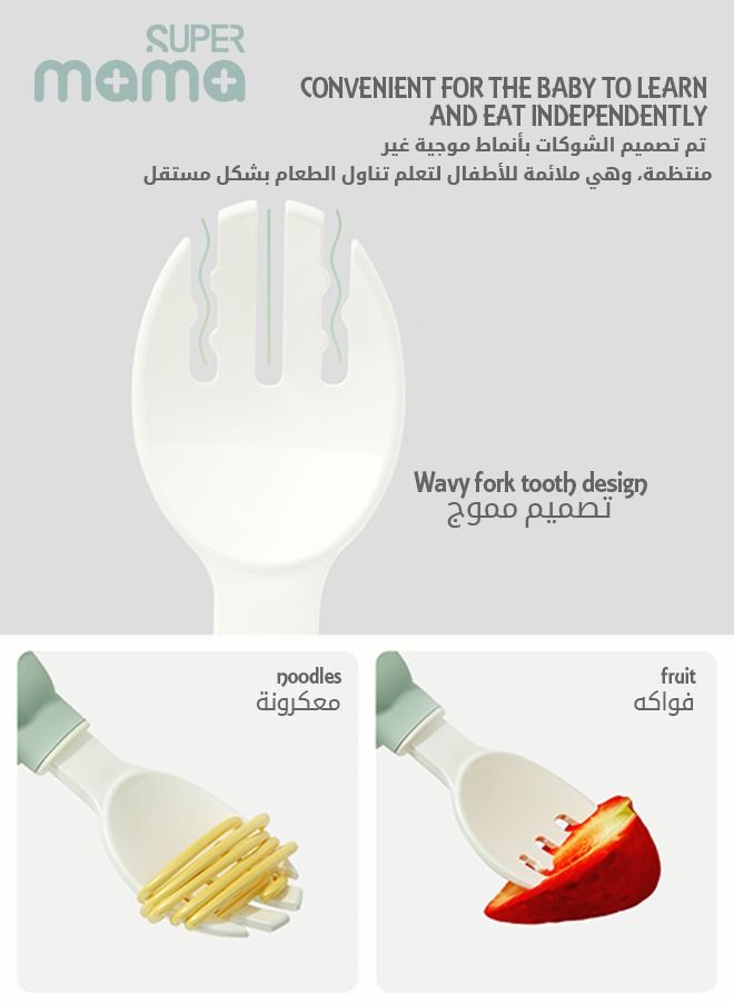 SUPERMAMA Baby Fork and Spoon Set, Silicone Self Feeding Utensil Easy Grip Toddler Cutlery Kit with carrying Case BPA-Free Anti-Choke for Infant Children First Led Training Weaning, 6-12 Month - Image 4