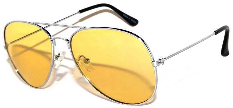 OWL Aviator Yellow Tint Lens Sunglasses, Metal Frame, Unisex Size Medium - Image 1