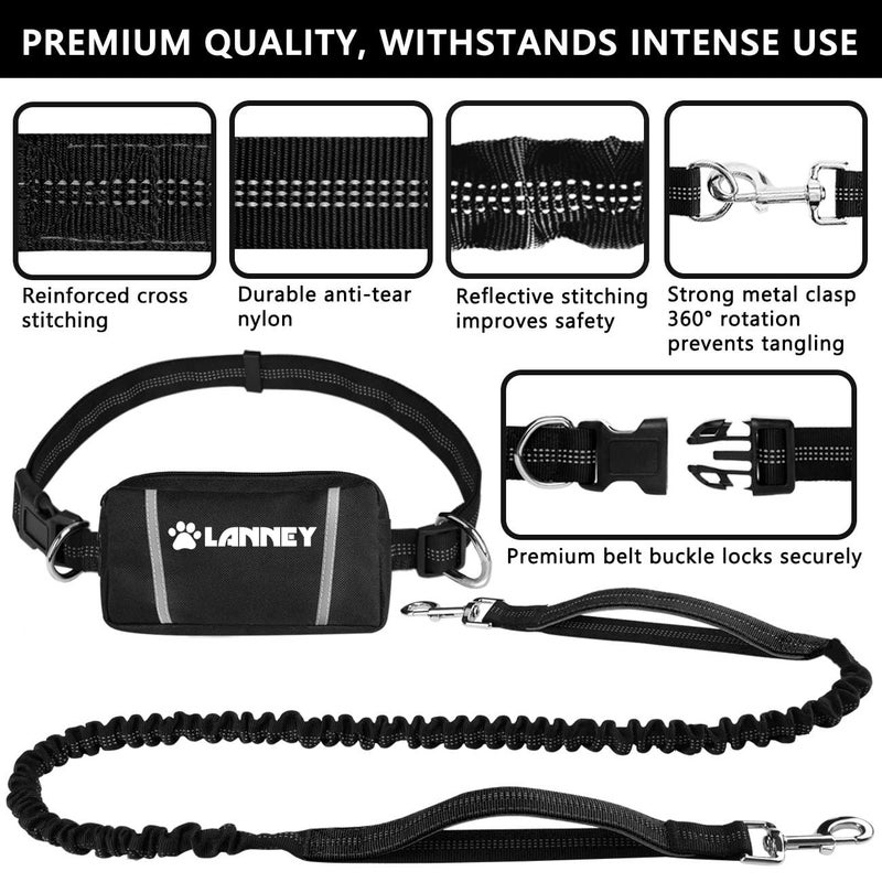 LANNEY Hands Free Dog Leash, Waist Running Leash with Zipper, Walking Pouch for Medium Large Dogs, Dual Handle and Retractable Bungee for Training Jogging Hiking - Image 2