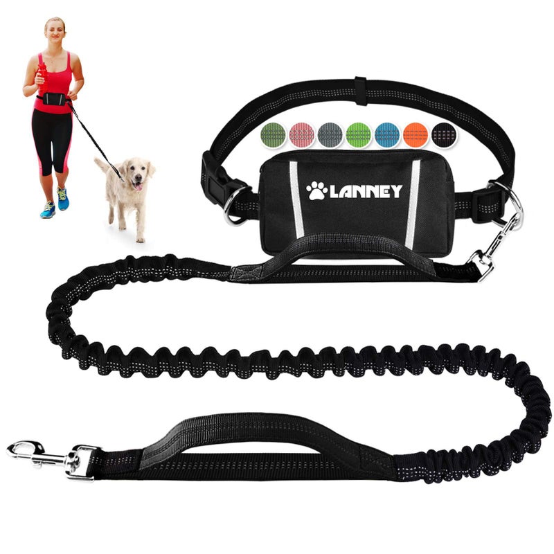 LANNEY Hands Free Dog Leash, Waist Running Leash with Zipper, Walking Pouch for Medium Large Dogs, Dual Handle and Retractable Bungee for Training Jogging Hiking - Image 1