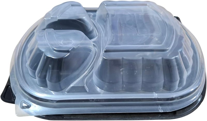 Plastic Food Storage Containers with Lids, 3 Section Compartment, Black, Disposable Meal Prep Boxes (3 Section) (10) - Image 2