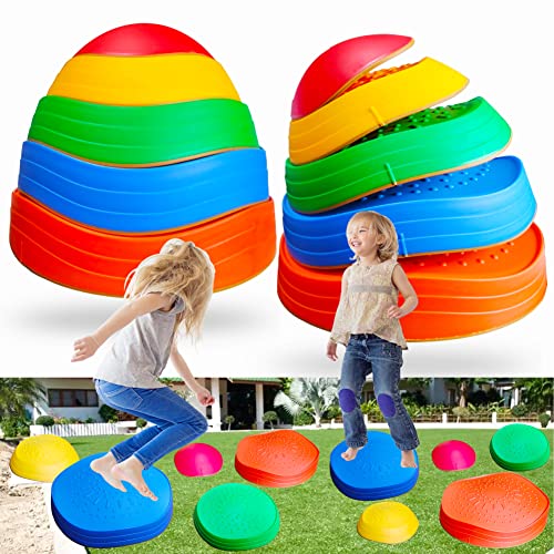MEANHDAG 10 PCS Balance Stepping Stones for Kids, Obstacle Course Play Outdoor Backyard Activities Equipment Helps Build Children's Coordination and Confidence, Non-slip Surface and Edging - Image 1