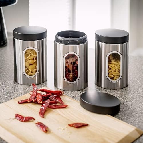 Mevanta Premium 1000ML Steel Cover Window Clear Glass Jars Set Stainless Steel Containers with Lids for Storage Coffee,Tea,Candy,Flour,Spices,Home & Kitchen Decoration (VM-07, SET OF 6) - Image 2