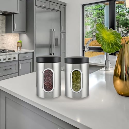 Mevanta Premium 1000ML Steel Cover Window Clear Glass Jars Set Stainless Steel Containers with Lids for Storage Coffee,Tea,Candy,Flour,Spices,Home & Kitchen Decoration (VM-07, SET OF 6) - Image 5