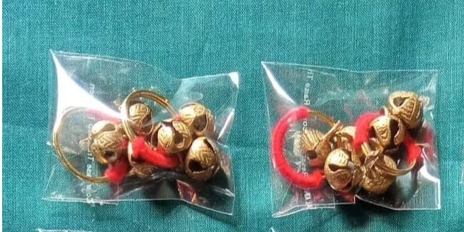 UAPAN Brass Ghungroo Kadi Fingers for Puja Aarti Hand Finger Clapping Ring Cymbals Pooja Bhajan Set Pair Musical Instrument(Red pack of 2 pair) - Image 4