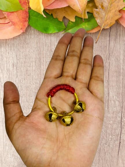 UAPAN Brass Ghungroo Kadi Fingers for Puja Aarti Hand Finger Clapping Ring Cymbals Pooja Bhajan Set Pair Musical Instrument(Red pack of 2 pair) - Image 5