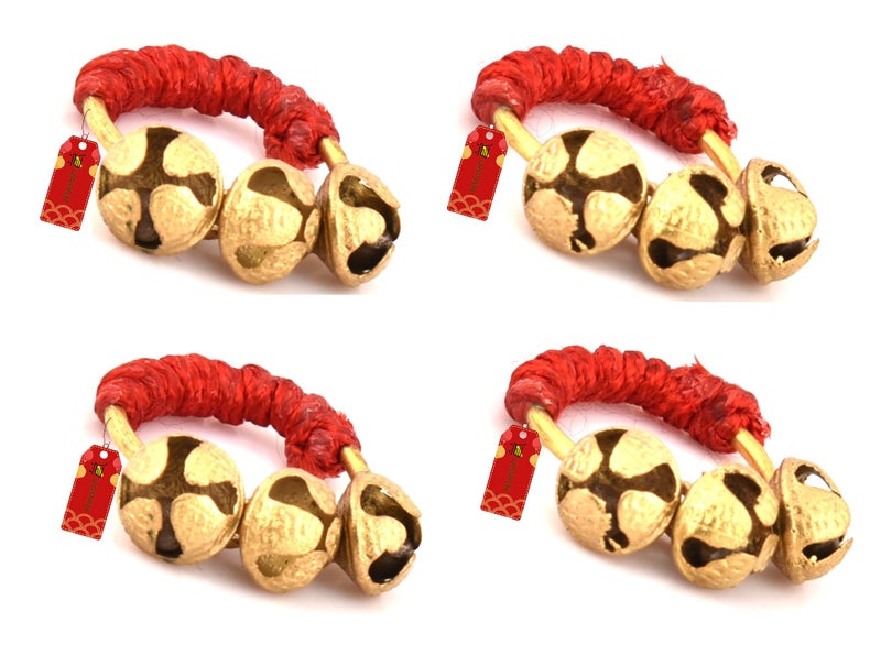 UAPAN Brass Ghungroo Kadi Fingers for Puja Aarti Hand Finger Clapping Ring Cymbals Pooja Bhajan Set Pair Musical Instrument(Red pack of 2 pair) - Image 2