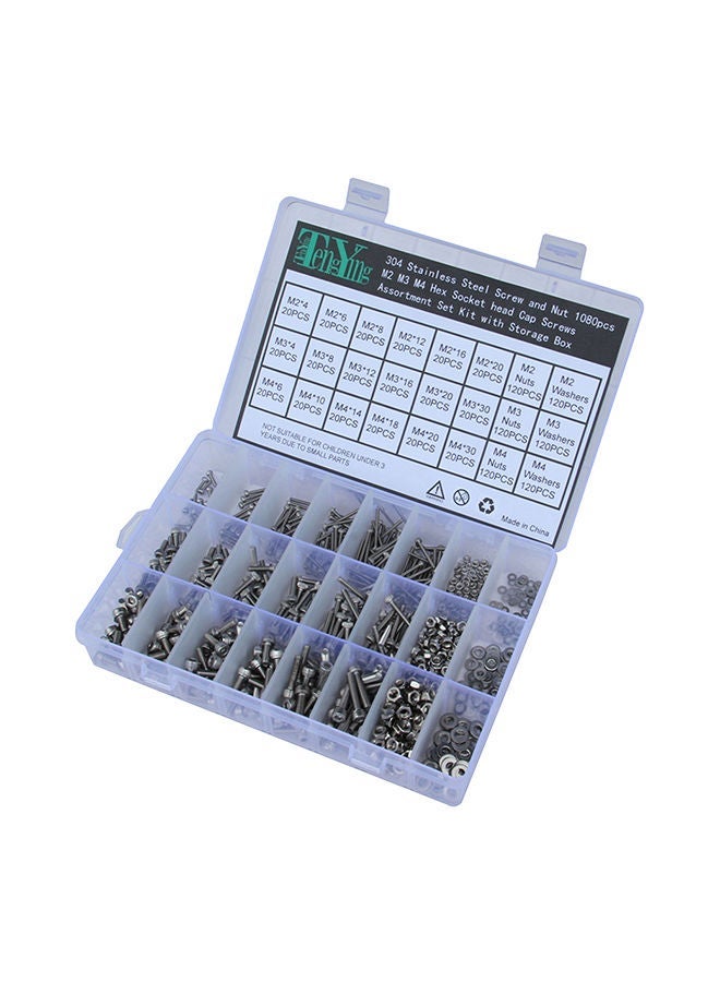 NIBEMINENT 1080-Piece Nut Hex Socket Heads Cap Screws Set Silver - Image 1