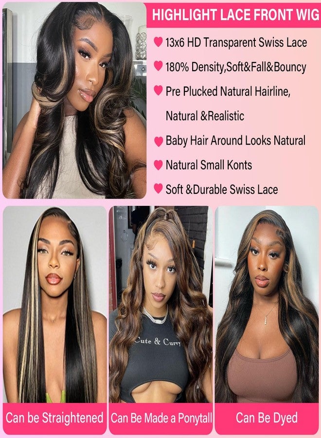 Juvid 13x6 Highlight Body Wave Wig 13X6 HD Transparent Lace Frontal Pre Plucked Baby Hair 200% Density Balayage Body Wig Human Hair Wig for Black Women Honey Blonde FB/27 Lace Front Wig 22inch - Image 5