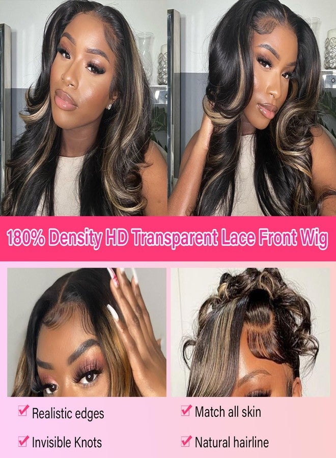 Juvid 13x6 Highlight Body Wave Wig 13X6 HD Transparent Lace Frontal Pre Plucked Baby Hair 200% Density Balayage Body Wig Human Hair Wig for Black Women Honey Blonde FB/27 Lace Front Wig 22inch - Image 4