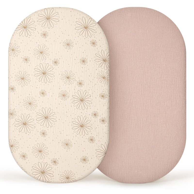 lulumoon Muslin Bassinet Sheets Baby Cotton Bassinet Sheets Fitted for Boys and Girls Bassinet Mattress Sheets for Oval Rectangle or Hourglass