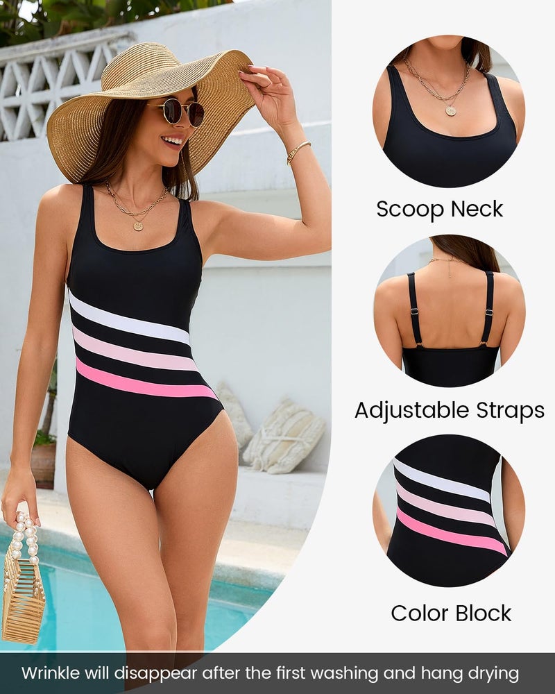 HAIVIDO Womens One Piece Swimsuits Color Block Athletic Bathing Suit Sport Swimwear Slimming Adjustable Straps Swim Suits Black S - Image 5