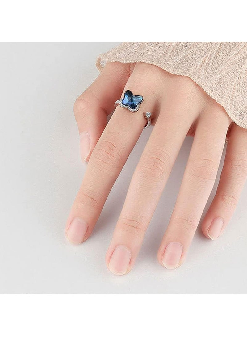 أوزيغالور 6 عبوات من خواتم القلق للنساء، زهرة وفراشة CZ قابلة للتعديل، هدية لتخفيف التوتر - Image 4