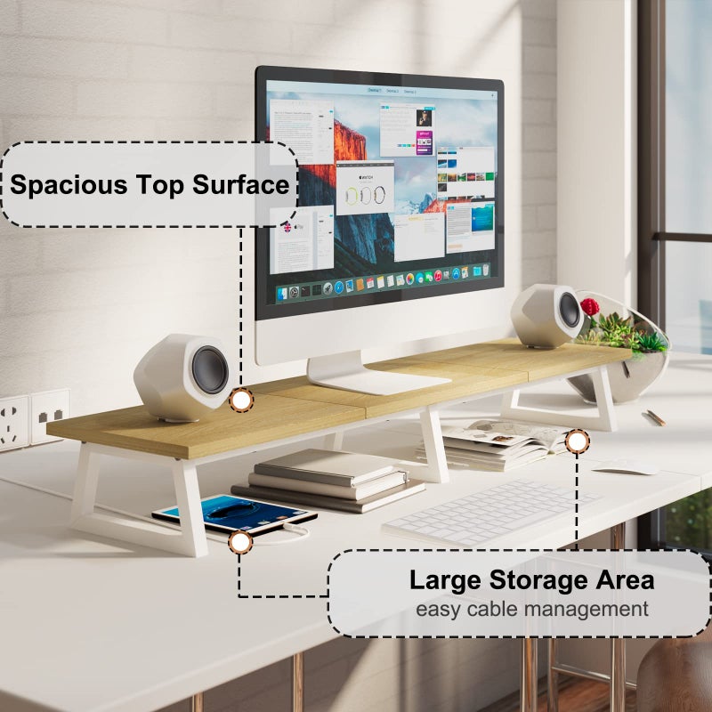 TEAMIX منصة TEAMIX الكبيرة لشاشتين مزدوجتين - تنظيم مكتب من الخشب والفولاذ - قيقب، 42 بوصة - Image 3