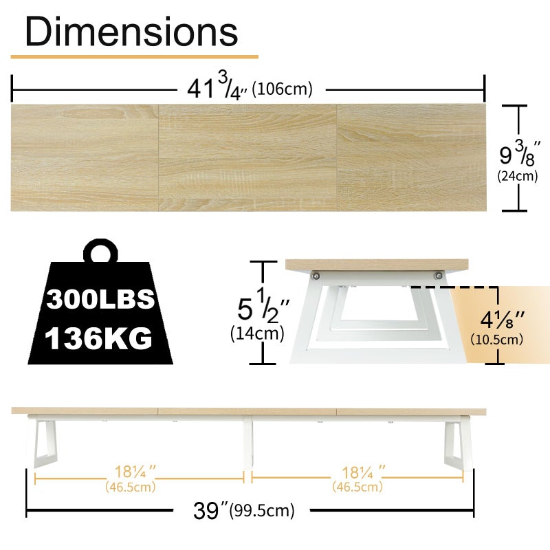 TEAMIX منصة TEAMIX الكبيرة لشاشتين مزدوجتين - تنظيم مكتب من الخشب والفولاذ - قيقب، 42 بوصة - Image 4