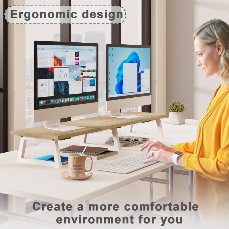 TEAMIX منصة TEAMIX الكبيرة لشاشتين مزدوجتين - تنظيم مكتب من الخشب والفولاذ - قيقب، 42 بوصة - Image 2