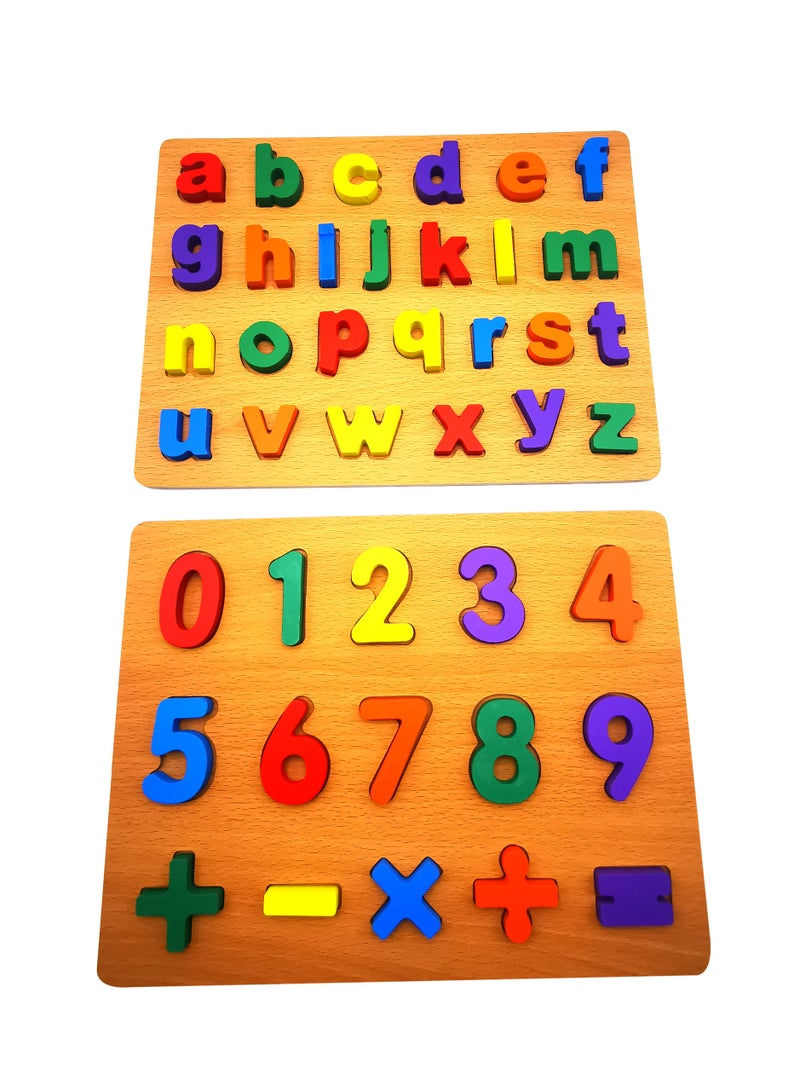 asmat ABC & 123 Educational Wooden Puzzle Board ,Wooden Alphabet and Number Puzzle Board , Interactive Learning Wooden Board  - Image 1