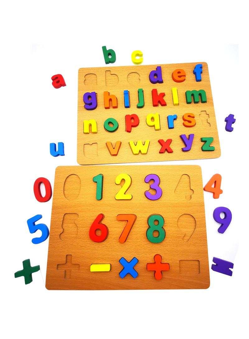 asmat ABC & 123 Educational Wooden Puzzle Board ,Wooden Alphabet and Number Puzzle Board , Interactive Learning Wooden Board  - Image 2