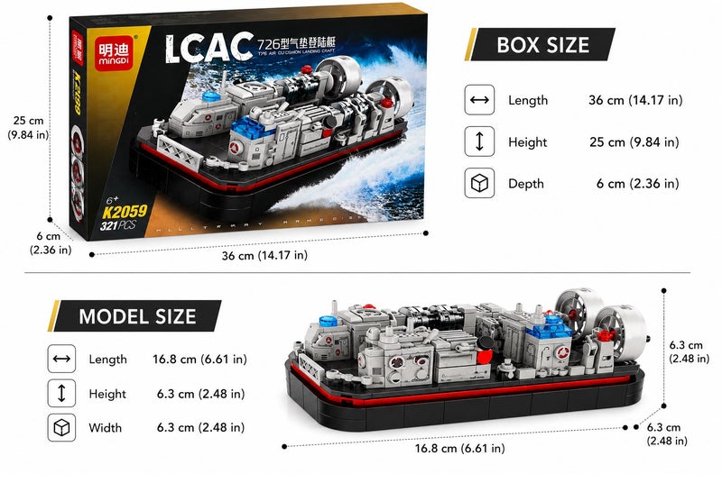 MINGDI LCAC Military Hovercraft Building Blocks Set – 321 PCS STEM Construction Toy for Kids Ages 6+ – Educational Building Brick Model – Air Cushion Landing Craft – Creative Gift for Boys & Girls - Image 4