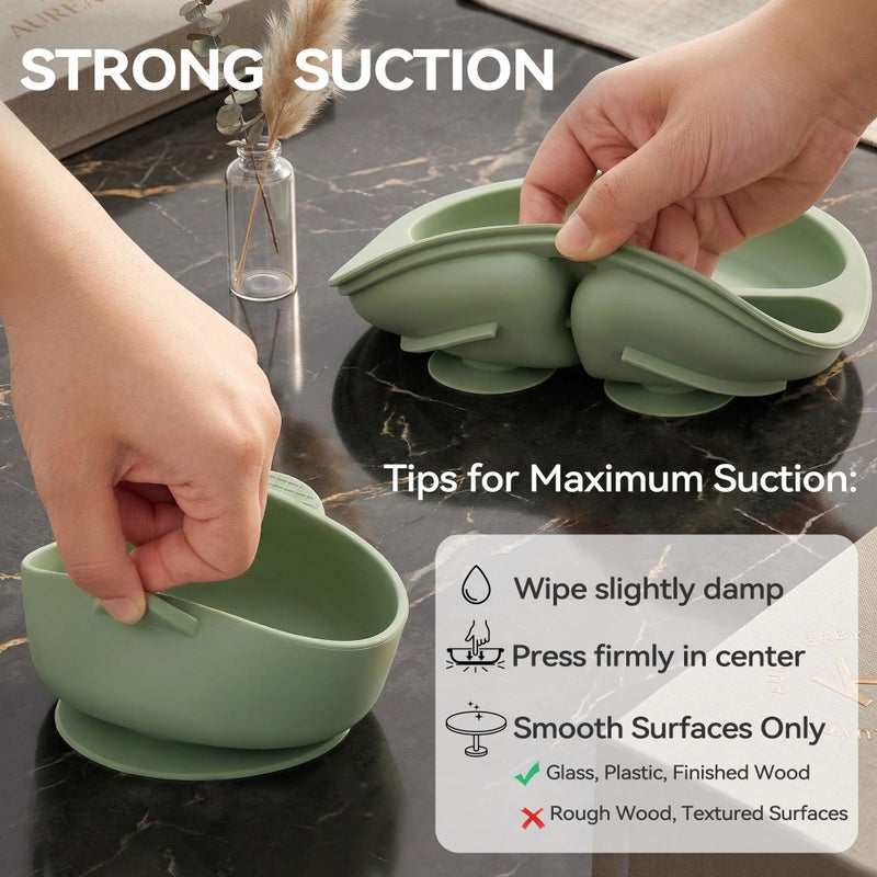 Bufims Silicone Baby Feeding Set, Baby Led Weaning Supplies, Eating Essentials Utensils with Suction Plate and Bowl, Pocket Bib, Sippy Cup with Lid, Forks Spoons Snack Container, for 6+ Months, Green - Image 3