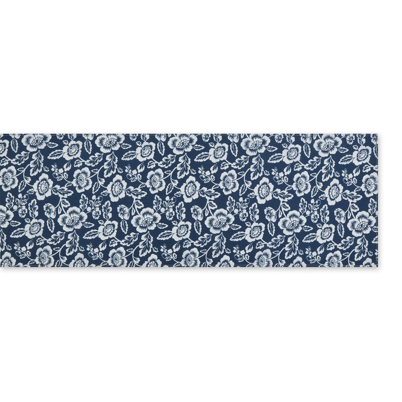 EL: TEXTILES NAUTICAL BLUE  FLORAL PRINT OUTDOOR TABLE RUNNER 14x72 - Image 3
