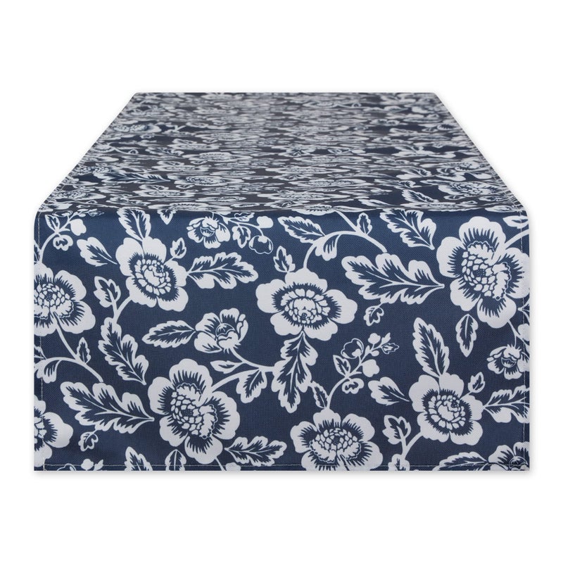EL: TEXTILES NAUTICAL BLUE  FLORAL PRINT OUTDOOR TABLE RUNNER 14x72 - Image 2
