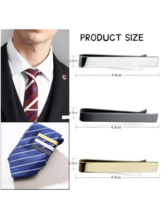 Slim Tie Clips for Men Brass - 3 Pieces Tie Clips for Wedding Business Gift, Narrow Size, Wedding Tie Clip Set, Gift (Silver/Gold/Black) - Image 2