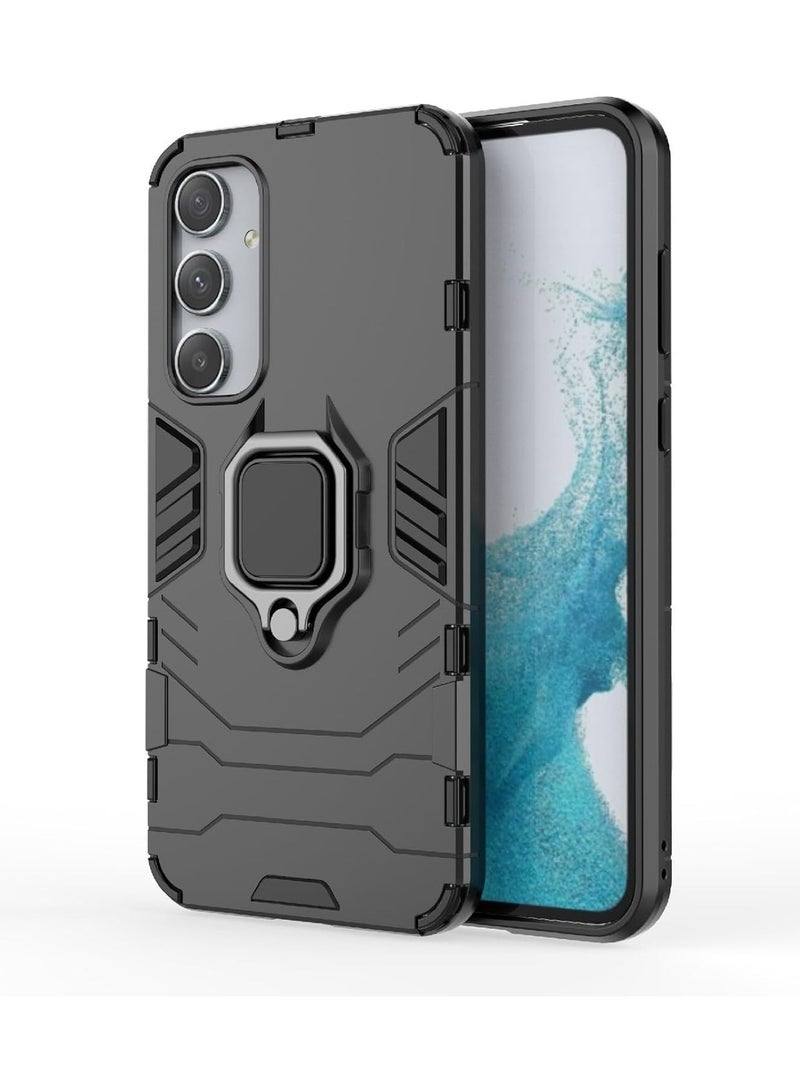 غطاء حماية خلفي متين لهاتف سامسونج جالاكسي A35 5G وحامل حلقي ومسند مدمج | غطاء حماية خلفي 360 درجة لهاتف سامسونج جالاكسي A35 5G (أسود)