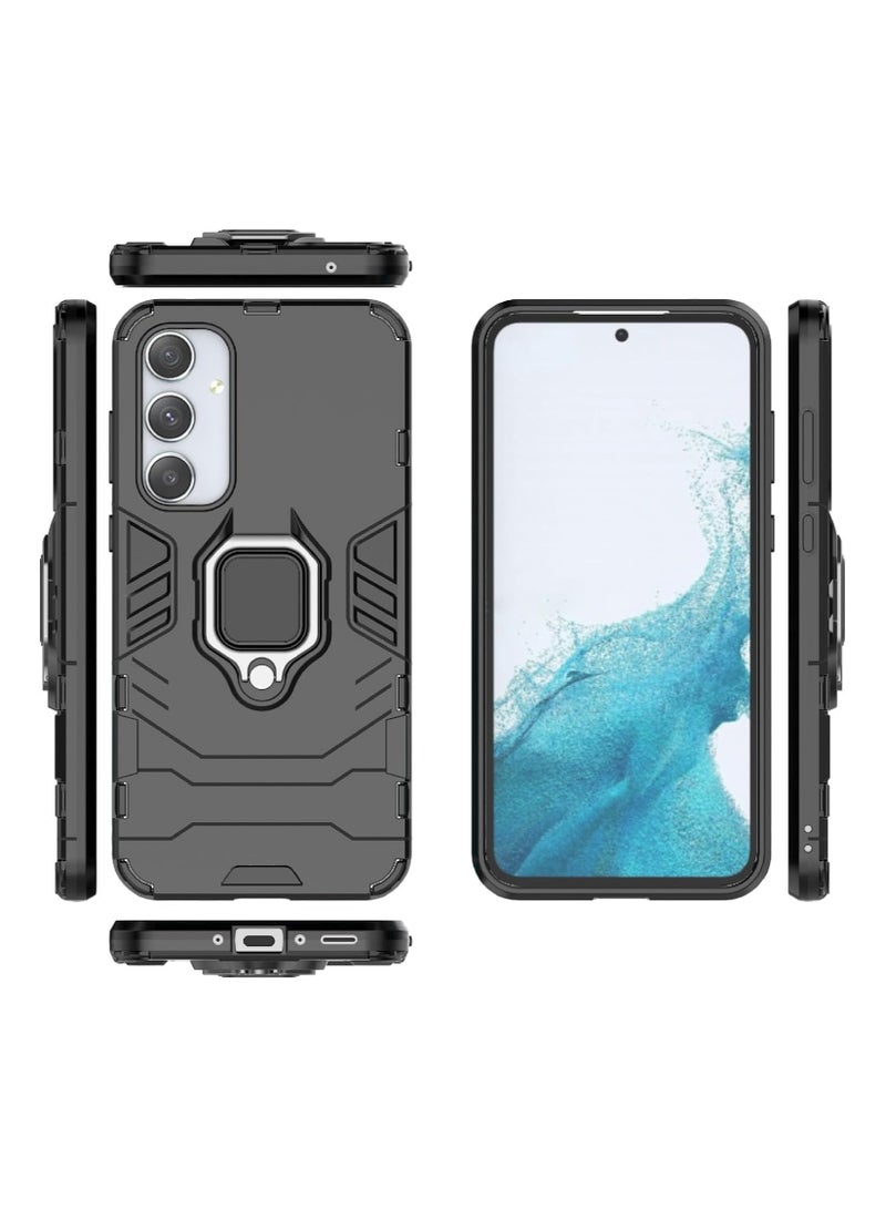غطاء حماية خلفي متين لهاتف سامسونج جالاكسي A35 5G وحامل حلقي ومسند مدمج | غطاء حماية خلفي 360 درجة لهاتف سامسونج جالاكسي A35 5G (أسود)