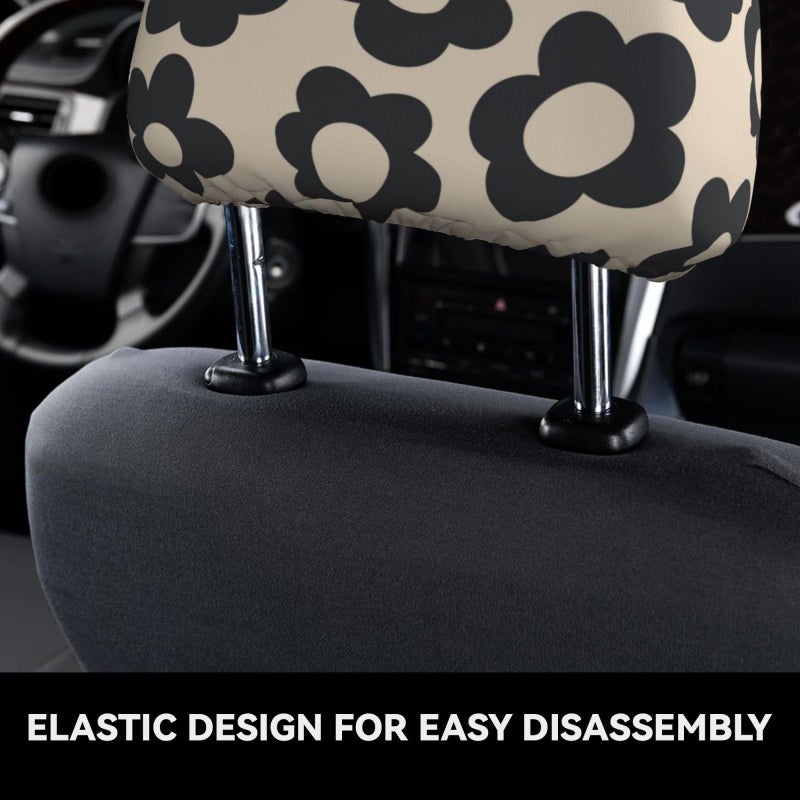 YANGDADA Vintage Groovy Flowers Cute Car Head Rest Covers 2 Piece Elastic Car Seat Headrest Protector Universal Fit Most Vehicles Auto Interior Accessories for Women Men - Image 4